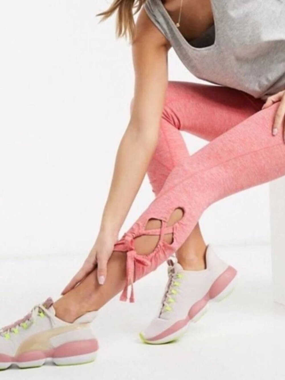 New Free People XS/S FP Movement Mango Heathered Lace-Up Ankle Leggings